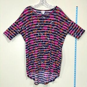 LuLaRoe Purple Striped Floral Short Sleeve Shirt. Size Medium.